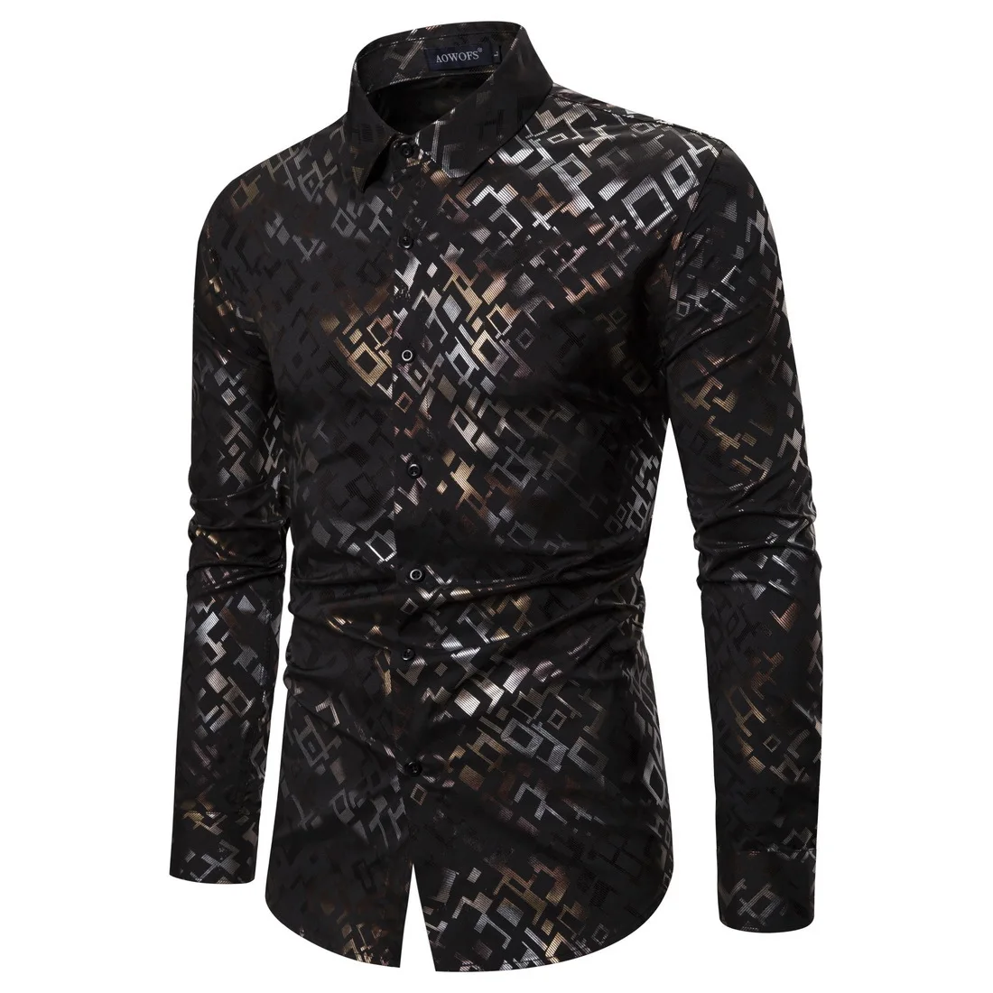 

Men's new summer style style personality Long sleeve printing business fit shirt night club jump di European and American sizes