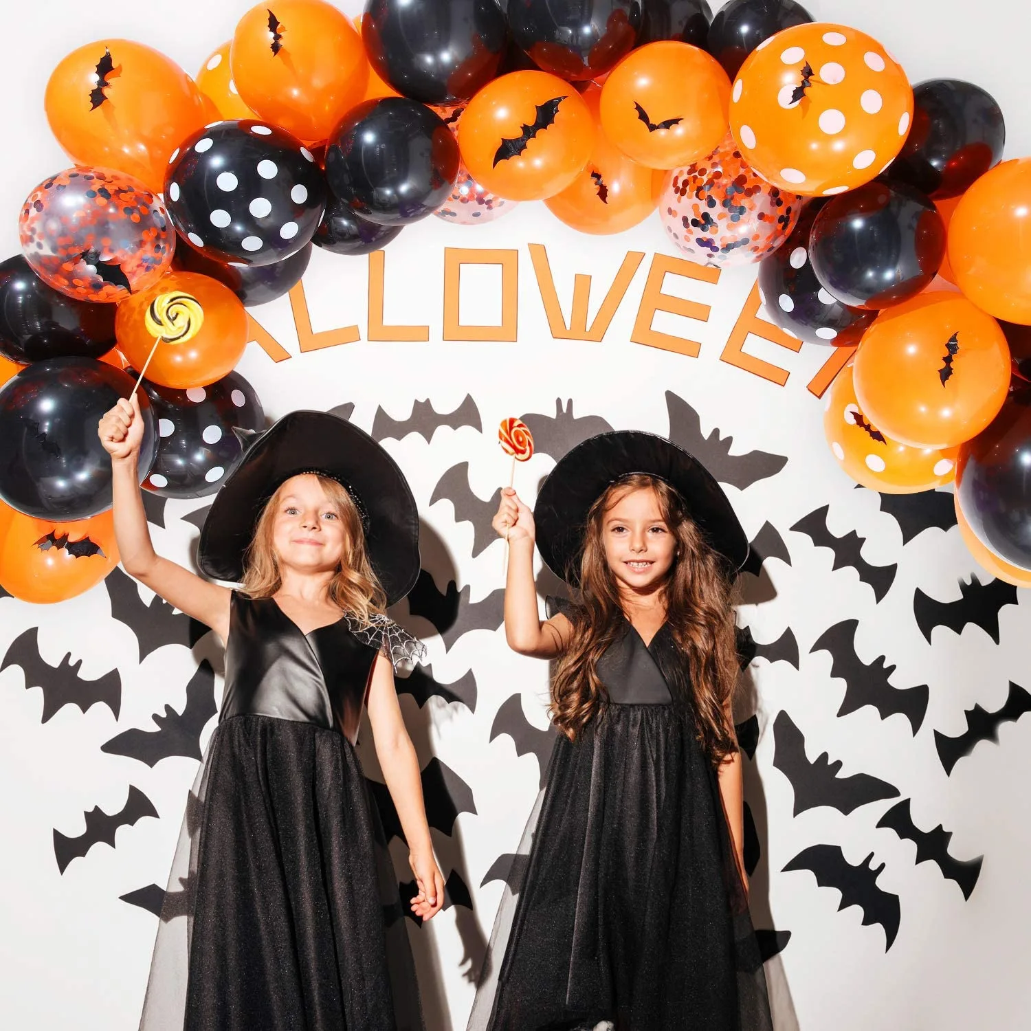 

2021 New 113 PCs Halloween Balloon Garland Kit 3D Bat Stickers Halloween Black Orange Party Decoration Supplies balloons