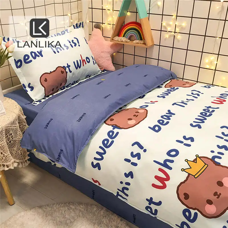 

Комплект постельного белья Lanlika с милым мультяшным медведем, односпальное постельное белье, домашний декор для взрослых и детей, пододеяльн...
