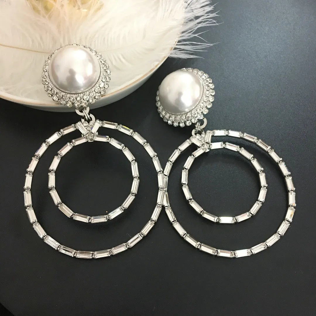 

Pearl and diamond big circle ear clips