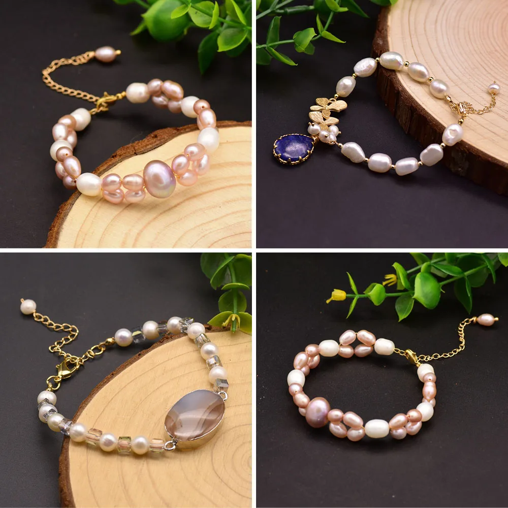 

Браслеты женские ручной работы, Изящные Ювелирные украшения из натурального пресноводного белого, розового, фиолетового жемчуга, в форме л...