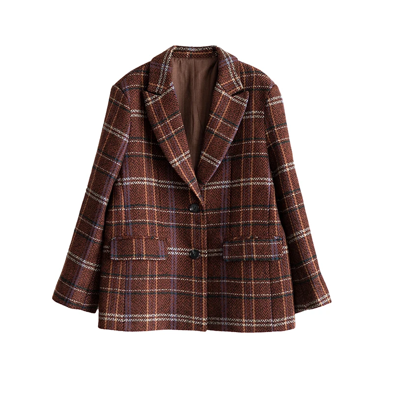 

Autumn and winter new retro British fashionable plaid woolen suit wild was thin back split Blazers clothing high quality women's