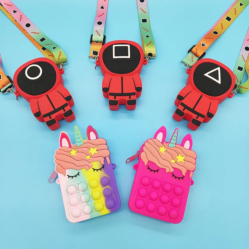 

Squid game Fidget Toys Push Bubbles Toy Rainbow Unicorn Coin Purse Wallet Ladies Bag Silica Simple Dimple Crossbody Bags