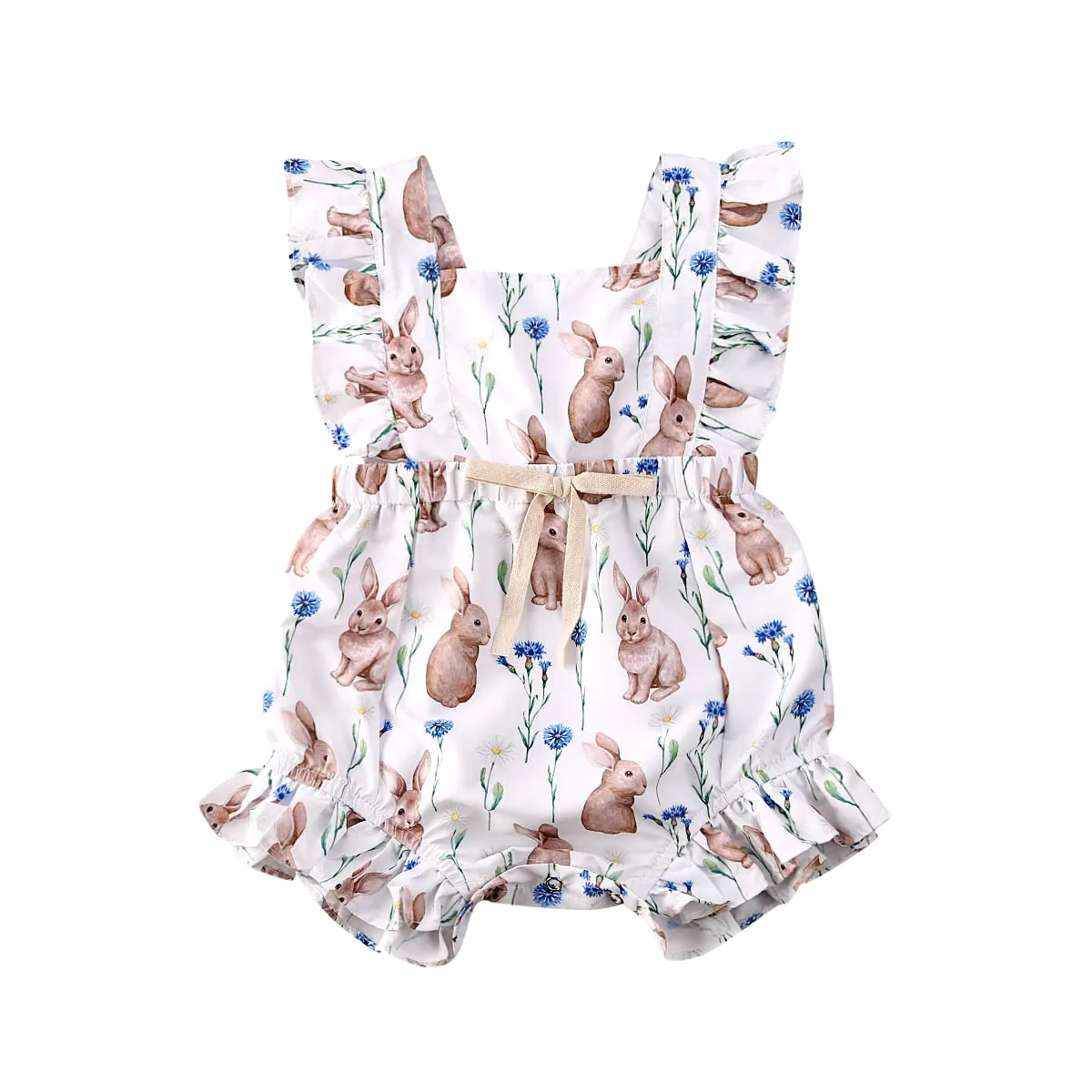 

3-18 Months Baby Clothing Newborn Infant Baby Girls Easter Bodysuits Bunny Print Jumpsuits Rabbit Playsuits Sleeveless Outfits