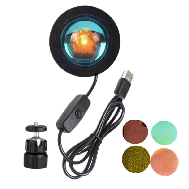 

4 in 1 Sunset Lamp Projection Atmosphere LED Night Light,USB Projector 360 Degree Photography Lamp for Home Room Studio