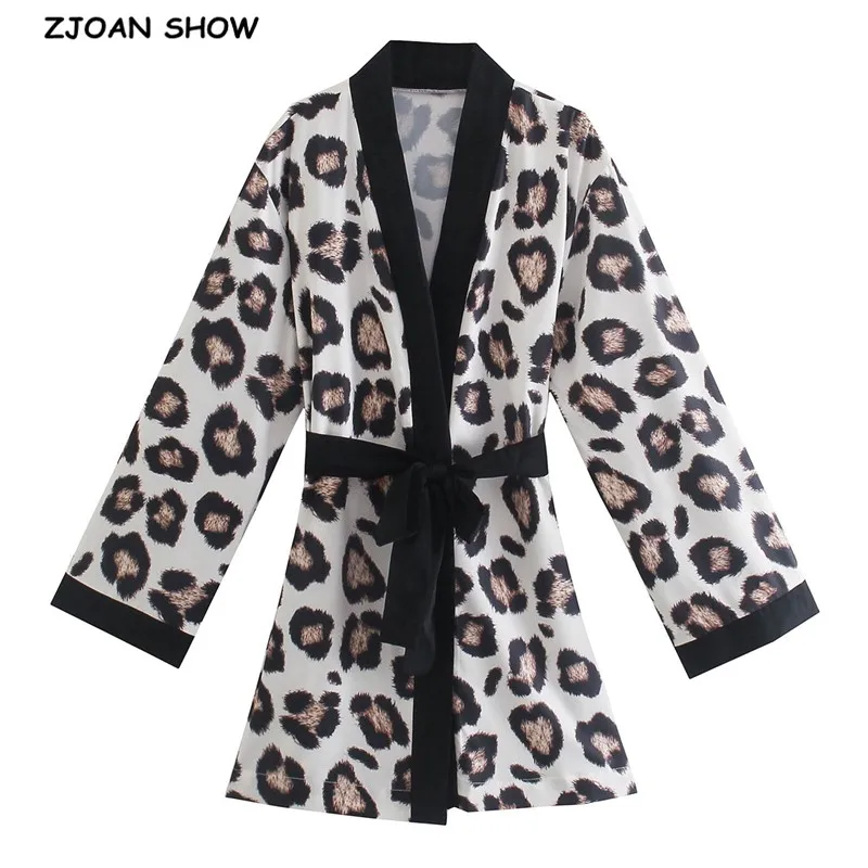 

Женское кимоно с леопардовым принтом, свободная белая или коричневая рубашка в стиле бохо с бандажным бантом, 2021