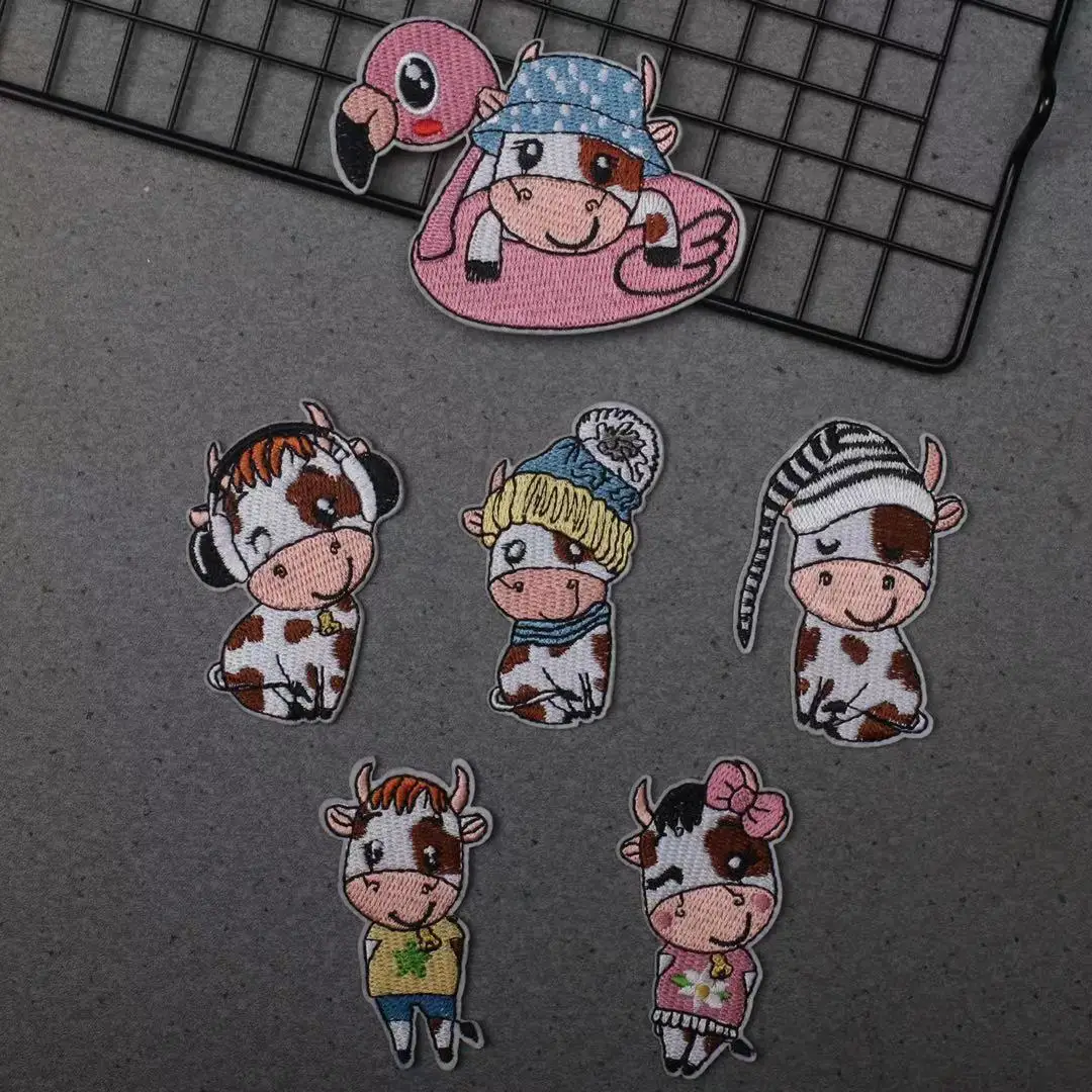 

Embroidery Patch Cute Cow Farm Animal Stickers Cartoon Pattern Applique Iron-on or Sew On Patches for T-Shirt Jeans