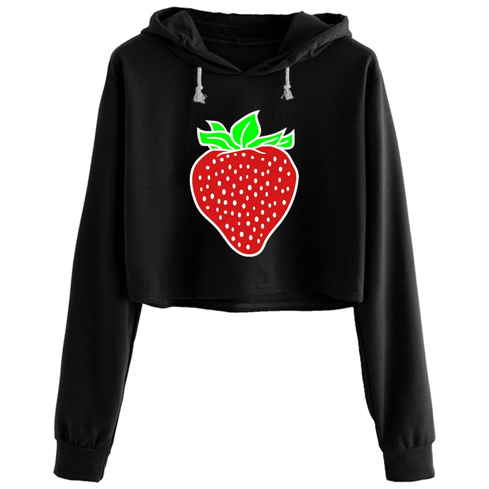 

Strawberry Crop Hoodies Women Korean Y2k Kawaii Goth Pullover For Girls