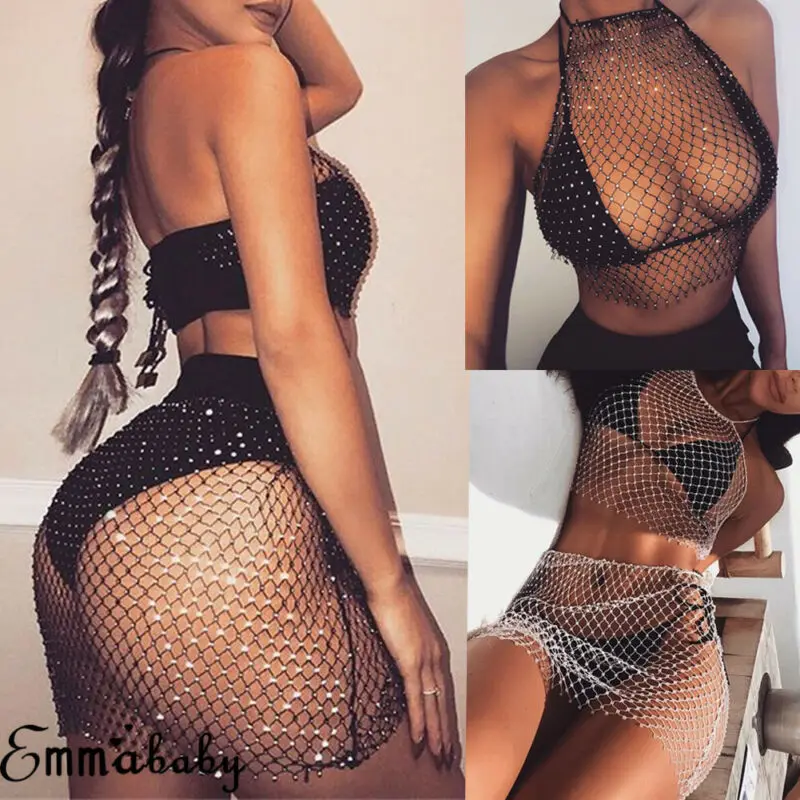 

Майка женская кружевная в сетку, с блестками, укороченные женские топы