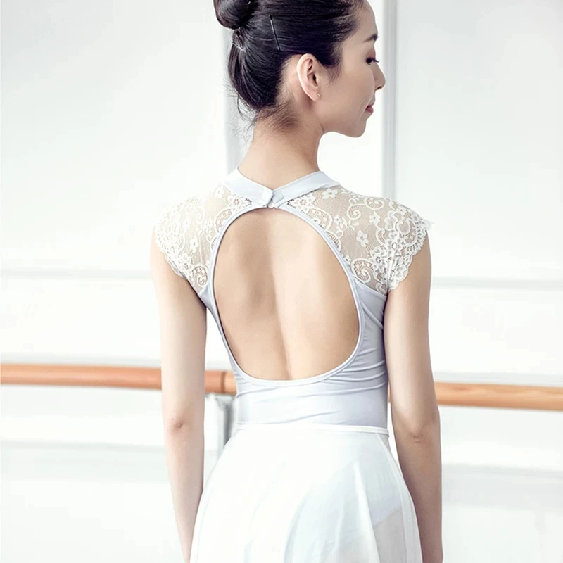 Открытая спина кружева вышитые гимнастические костюмы для взрослых женщин