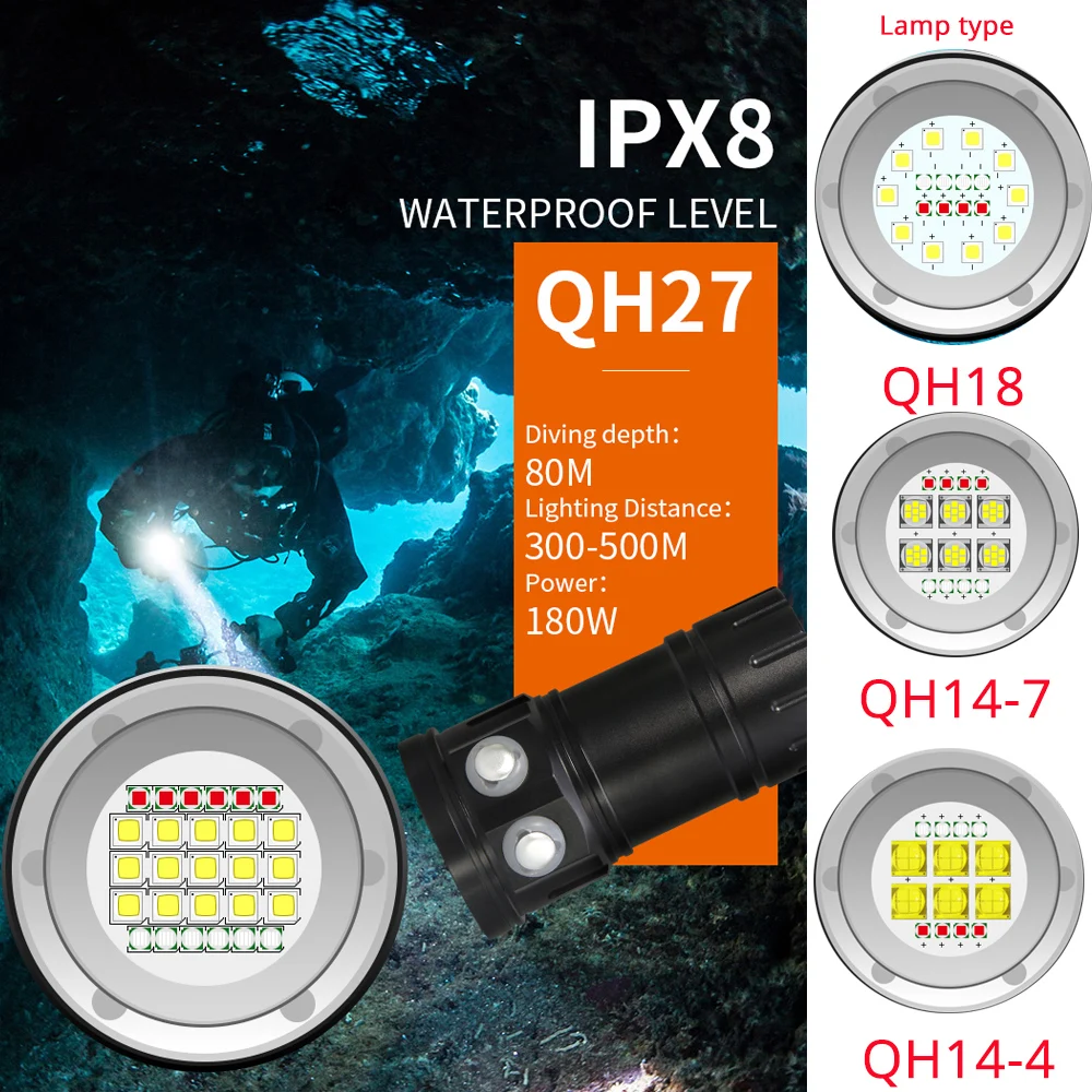 Дайвинг фонарик ультра яркий подводный водонепроницаемый QH18 QH27 80 м светодиодный