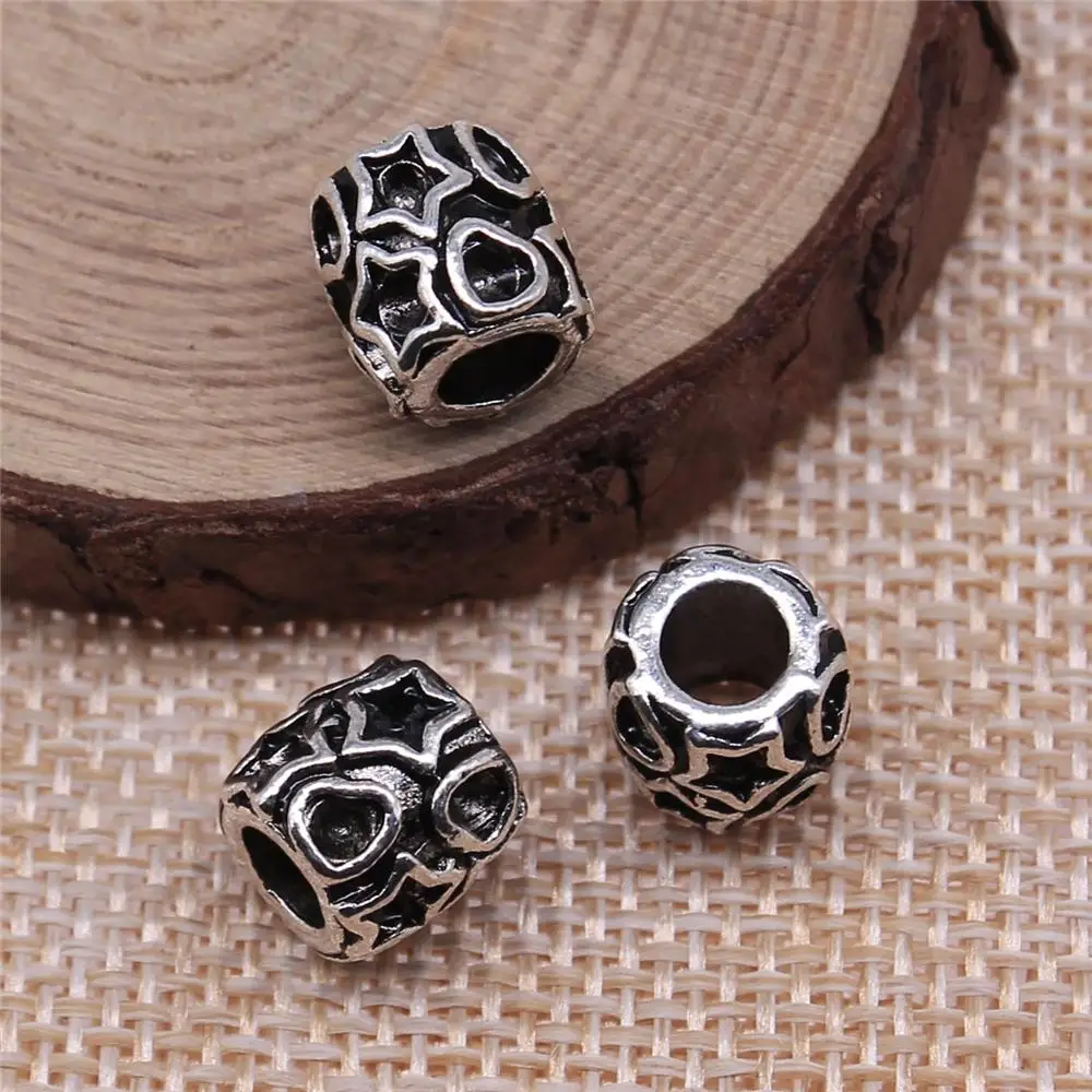 

Handmade Pendants For Jewelry Accessories 10pcs Big Hole Spacer Beads 10x10mm Antique Silver Plated