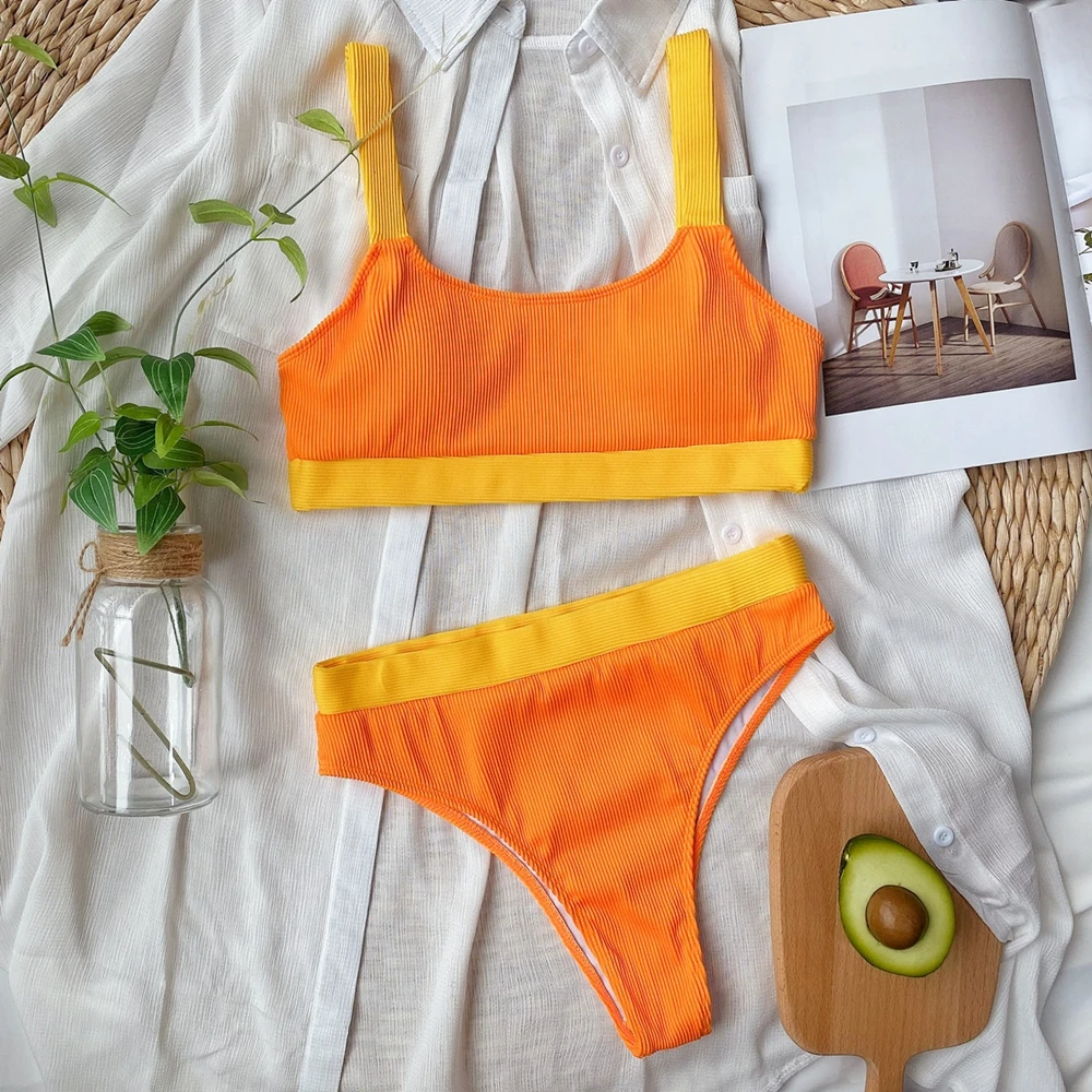 

2021 New Sexy High Waist Bikini Swimsuit Women Swimwear Bandeau Push Up Bikini Set Buckle Bathing Suit Beach Wear Swimming Suit