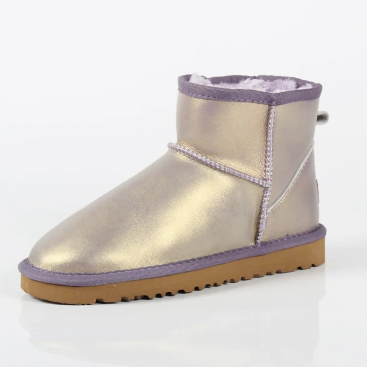 Metal Purple Женские зимние ботинки из натуральной воловьей кожи; Модные ботильоны; теплые зимние ботинки; женские ботинки; нескользящая резиновая подошва - Цвет: Metal Purple