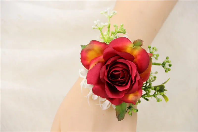 R Wrist Flower YO CHO Свадебный планировщик розы Искусственный шелк цветок на запястье корсаж браслет жених бутоньерка белый свадебный для мужчин свадебные цветы - Цвет: R Wrist Flower