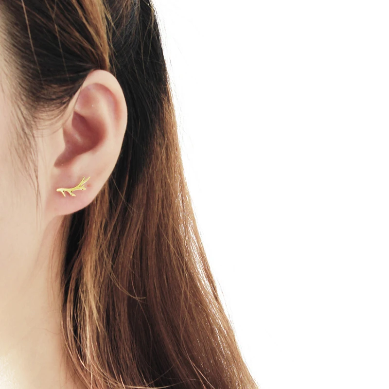 Минимализм олень рога лося серьги гвоздики из нержавеющей стали ювелирные