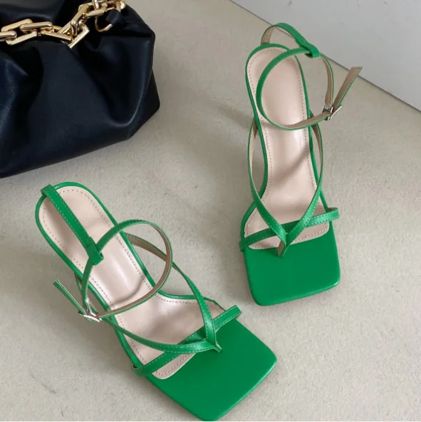 

Sandals Stiletto Heels 2021 Summer Flip Flops Platform Female Shoe Square Toe Corrective Girls Beige Low New High Comfort Solid