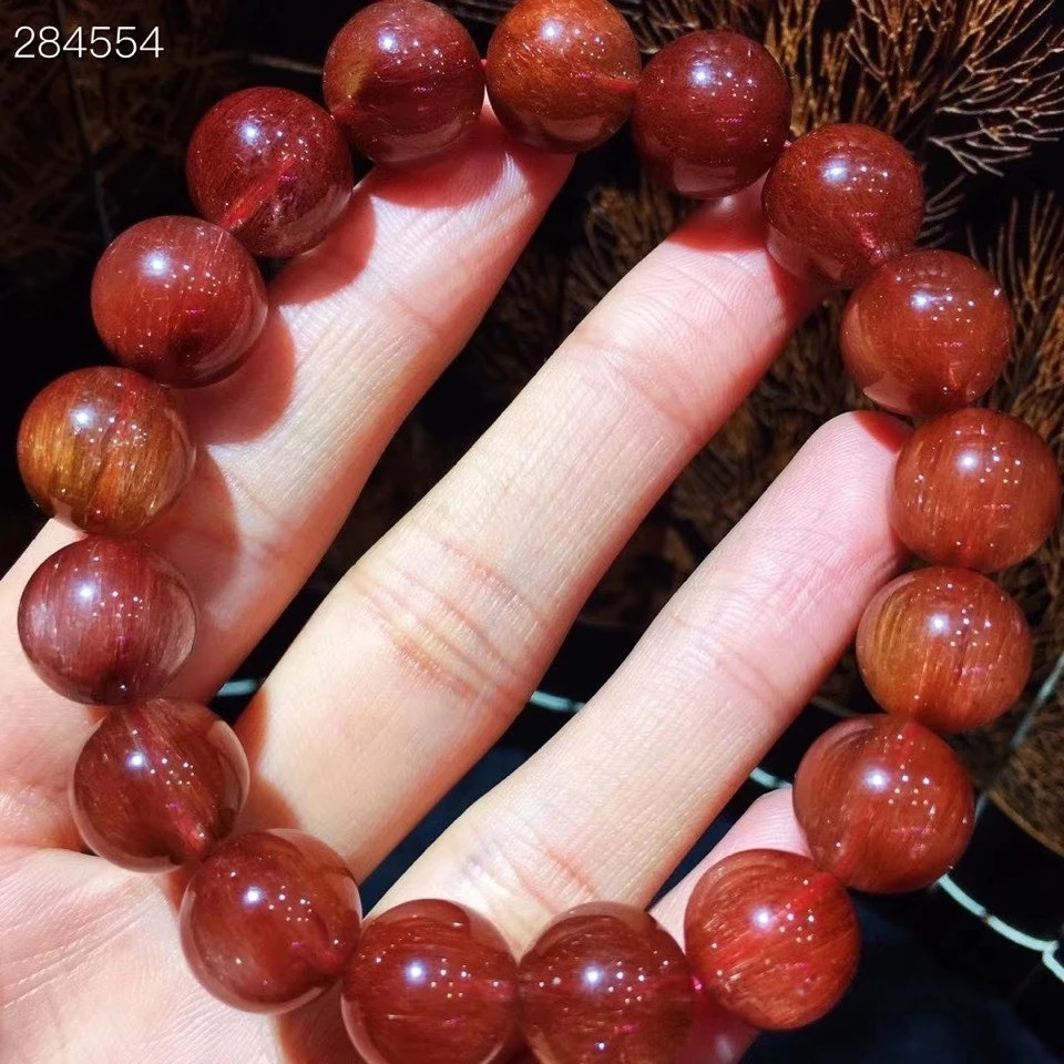 

Genuine Natural Red Rutilated Quartz Clear Round Beads Bracelet 12mm Brazil Women Men Rare Fashion Wealthy Stone AAAAAA
