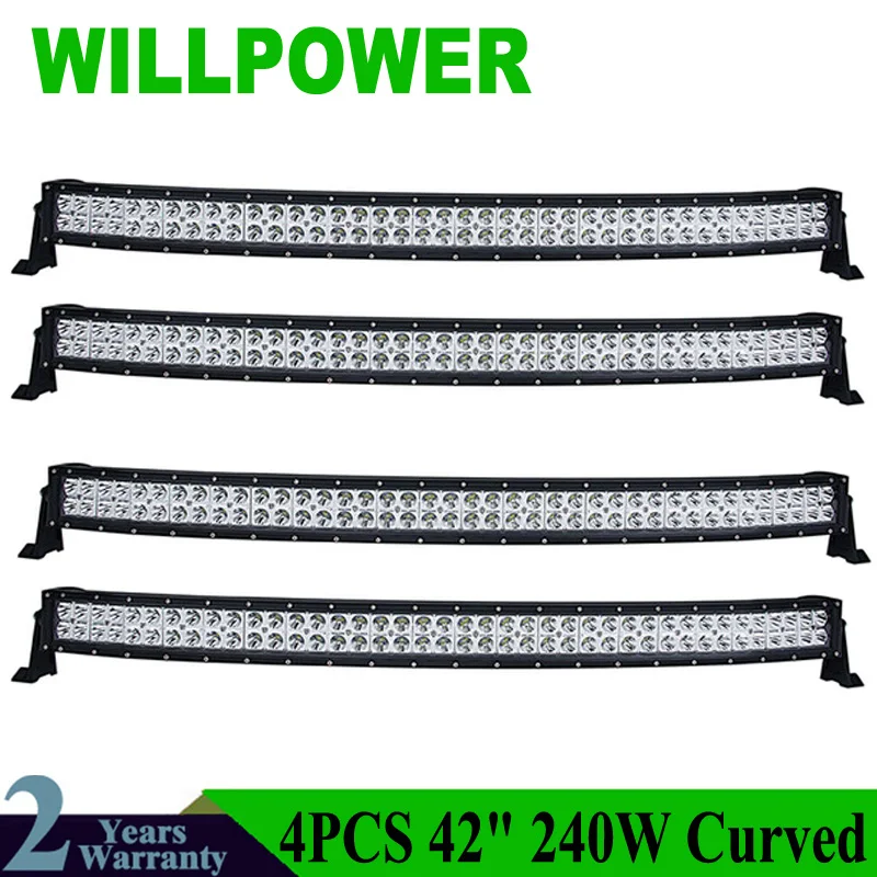 4PCS No Wiring Kit Джипы 42 дюйма 240 Вт комбинированный водонепроницаемый IP67 внедорожный светодиодный рабочий светильник, автомобильный изогнутый СВЕТОДИОДНЫЙ светильник для грузовиков - Цвет: 4PCS No Wiring Kit