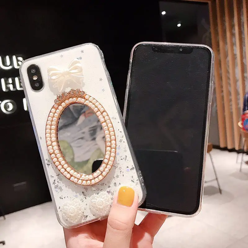 Для iPhone 11 Pro Max X XS XR 6 6s 7 8 Plus чехол с жемчужинами и шипами для девушек зеркальный