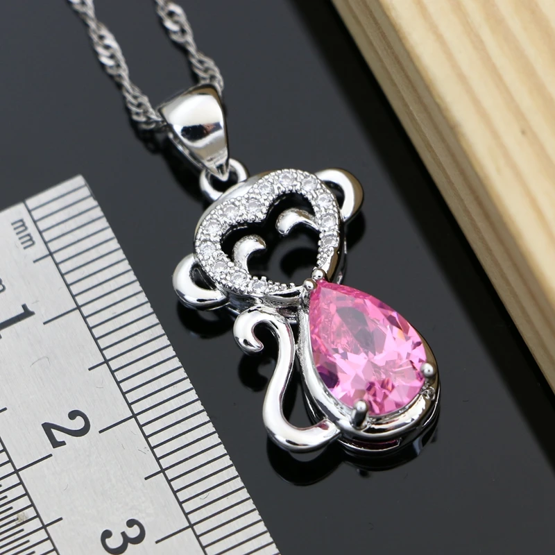 Обезьяна 925 стерлингового серебра ювелирные наборы розовый топаз драгоценный