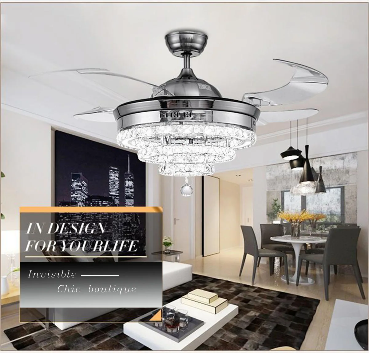 Современный хрустальный акриловый Невидимый веер в виде листьев трехцветная