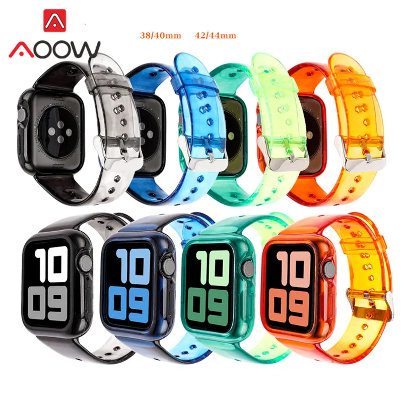 

Transparent Resin Sport Strap for Apple Watch iwatch 6 5 4 3 2 SE 38mm 42mm 40mm 44mm Silicone Replacement Band Protective Case