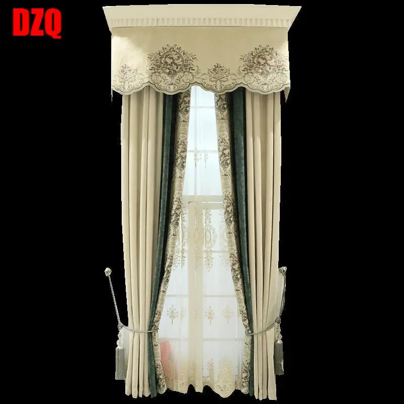 

Rustic Decorations for Home French Flannel Embroidered Velvet Thick Duplex Blue Cloth Blackout Curtain Luxury Curtains
