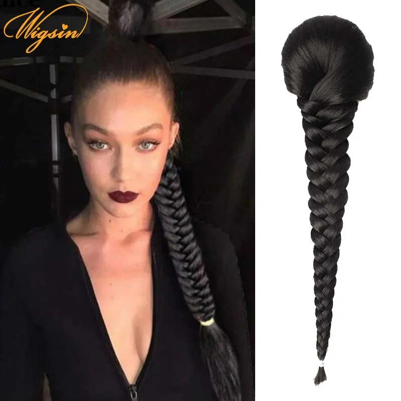 

WIGSIN 18Inch Fishbone Braid Synthetic Drawstring Ponytail Hair Extension High Temperature Fiber Ponytail Hairpiece For Women