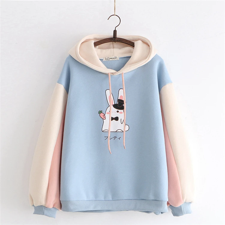MERRY PRETTY женские толстовки с капюшоном мультфильм кролик лоскутное Harajuku лоскутное толстовки зимние плюс бархат пуловеры