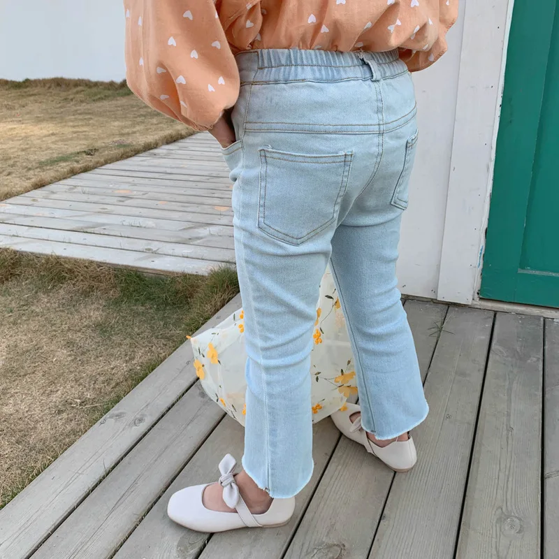 WLG/2 цвета весенние джинсы для девочек детские небесно голубого и черного модные