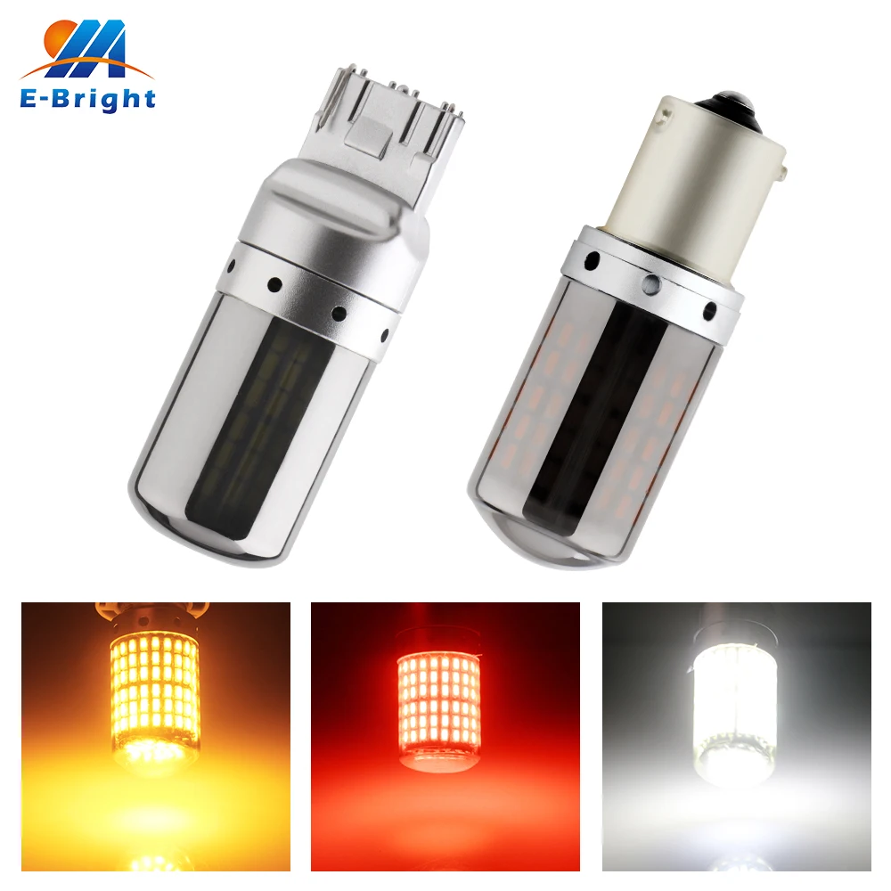 

2PCS 1156 BA15S P21W BAU15S PY21W T20 7440 W21W 3156 LED Bulb 144SMD Error Free Car Turn Light White Red Amber NO Hyper Flash