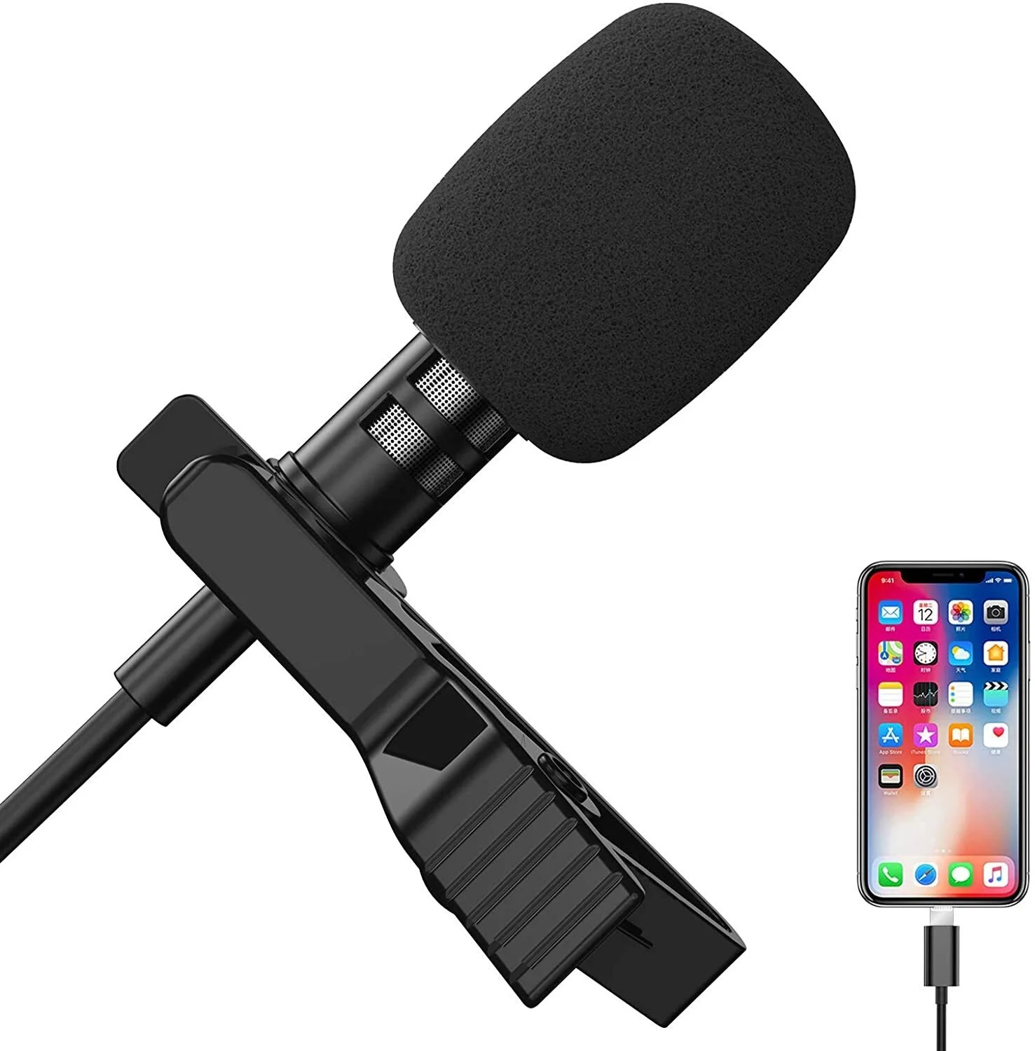

Microphone for iPhone, Professional Clip on Lapel Mic Speaker Omnidirectional Audio Video Recording