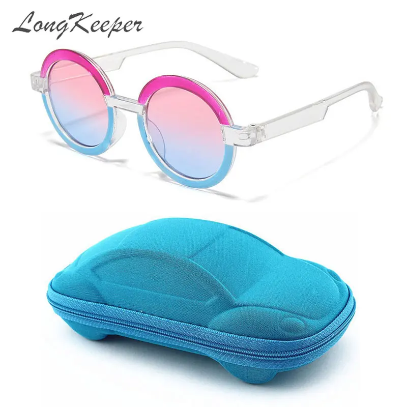 

LongKeeper Purple Blue Frame Round Kids Sunglasses Fashion Brand Boys Girls Retro Sun Glasses Children UV400 Okulary Gift