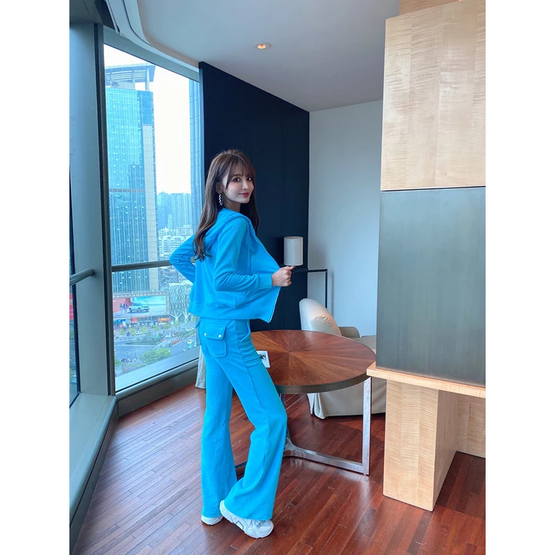 Комплект Спортивный Женский однотонный с капюшоном и штанами весна-лето XS-XL