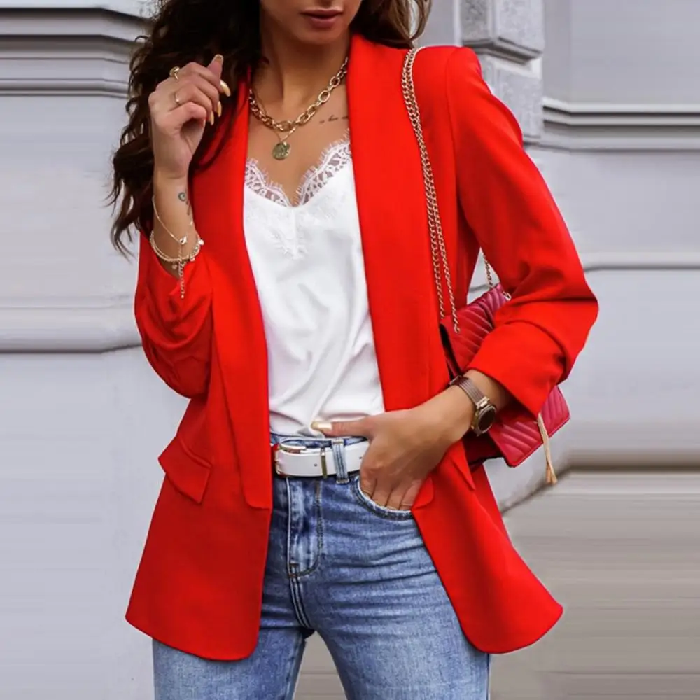 Coat Lady Jacket Solid Color Blazer Long Sleeve Women Lapel Slim Chic Autumn Fit Blazer