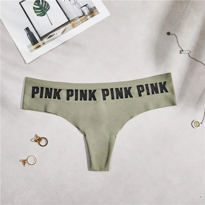 thong green Exclusive new Sexy Seamless Briefs Fashion pink letters printing Women Panties Low Waist Briefs woman Underwear M/L - Цвет: thong green