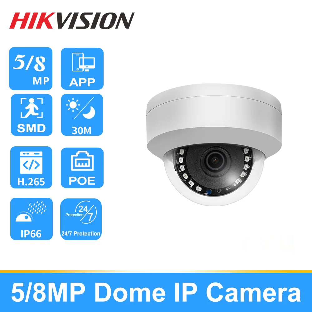 

Hikvision Compatible Dome 5MP 8MP HD 4K IK10 IP66 POE IP Camera Security Camera IR 30m Plug&play with Hikvision NVR