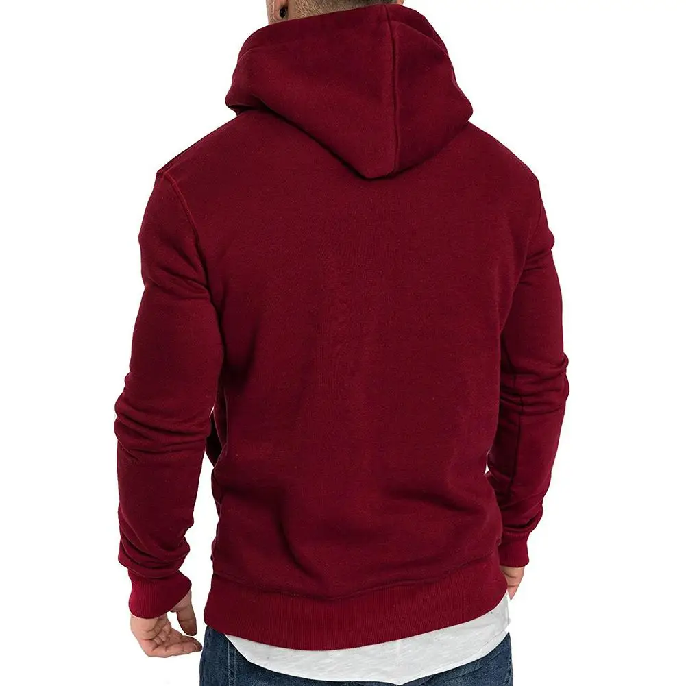 

Winter Men Tracksuit Hoodie Solid Color Long Sleeve Buttons Drawstring Warm Fleece Hoodie Coat