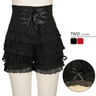 Черные Готические шорты в стиле стимпанк, Лолита, кружевные шорты с рюшами, шорты с тыквой, шорты с высокой талией, женские трусики в стиле ретро