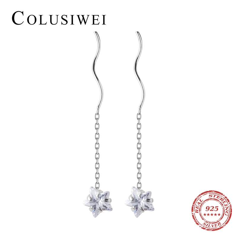 Colusiwei Ослепительная звезда серьги с длинными цепочками для женщин прозрачный CZ