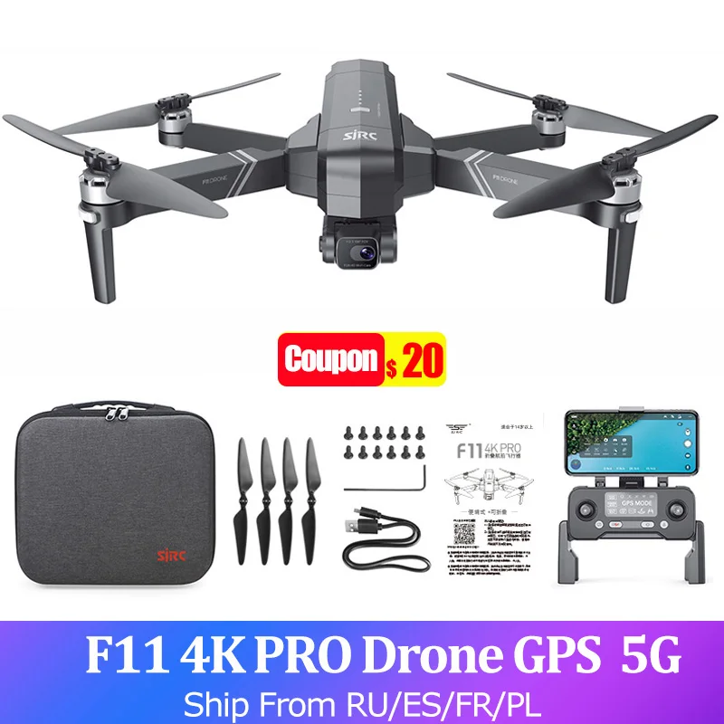 Квадрокоптер SJRC F11 4K PRO Дрон с HD камерой 2 осевой шарнирный бесщеточный GPS FPV 5G