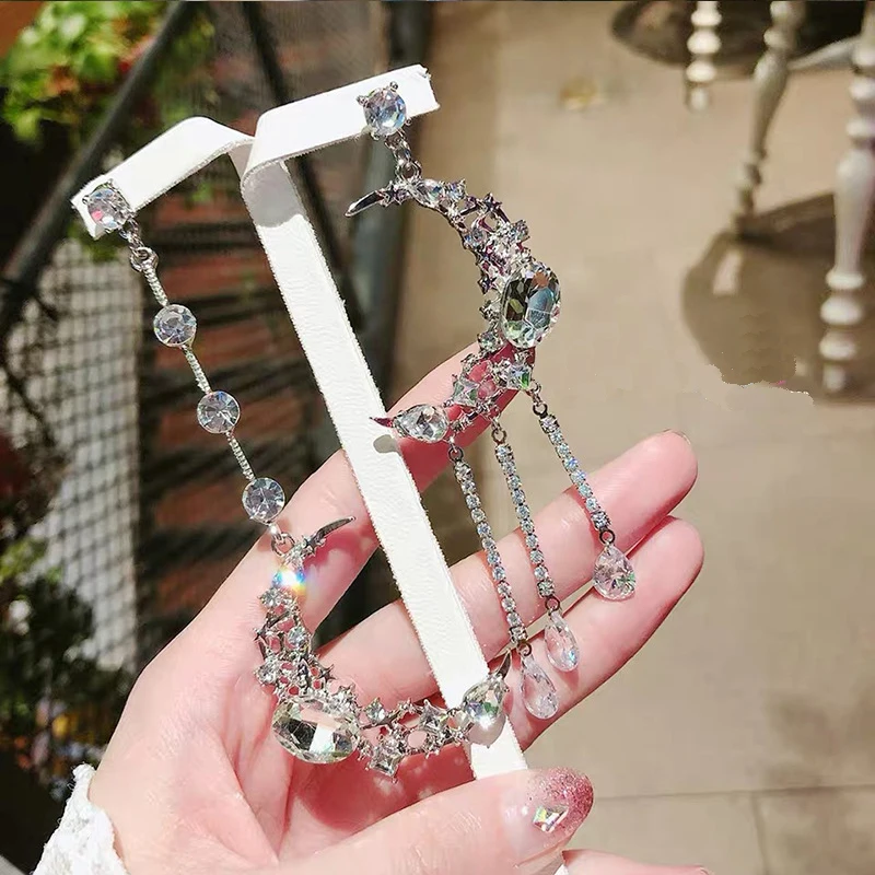 MWsonya новые корейские Сияющие кристаллы Луна асимметричные серьги с подвеской