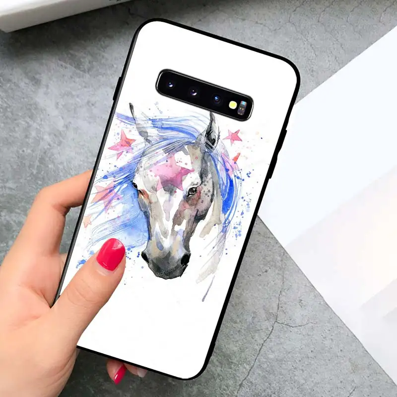 

Oil Painting Cute Horse for Samsung Galaxy S21 Ultra Plus Note 20 10 9 8 S10 S9 S8 S7 S6 Edge Plus Black Phone Case