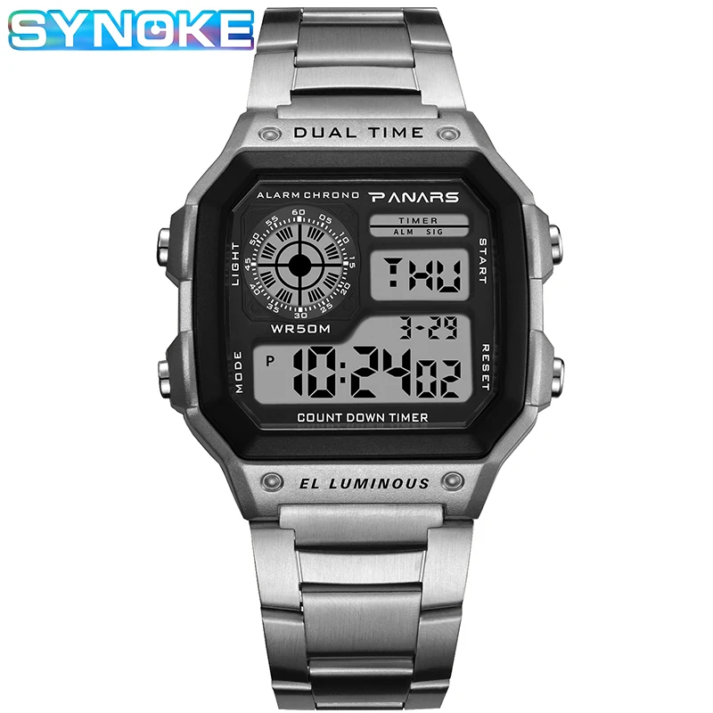 

SYNOKE Men Luxury Watch Waterproof Golden Stainless Steel Digital Watches LED Alarm Clock Electronic Men's Sports Watch Relogio