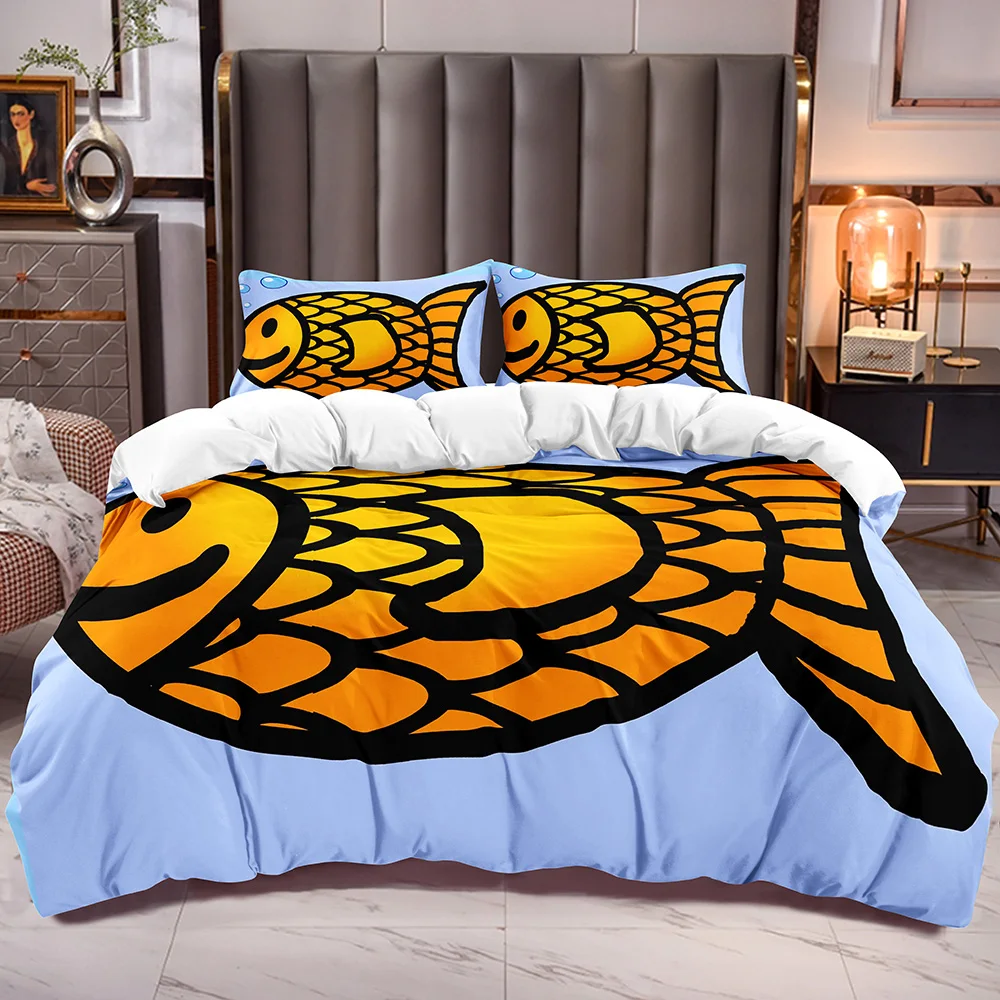 

Пододеяльник для мальчиков и девочек с большим золотым рисунком рыбы, детское постельное белье, комплекты одеял с белым рисунком