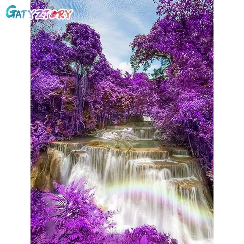 

GATYZTORY 5D DIY Diamond Painting Forest Waterfall Cross Stitch Kit Full Square/Round Diamond Embroidery Scenery Mosaic Art Pict