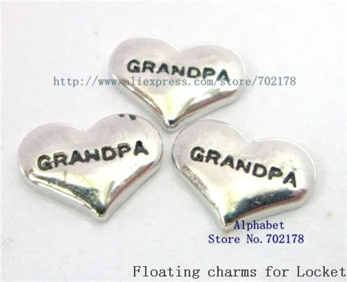 FC656 grandpa 10 шт./лот несколько вариантов Dream Love Mom hearts плавающий медальон шармы на память для жизни медальон памяти как подарок - Цвет: FC656 grandpa