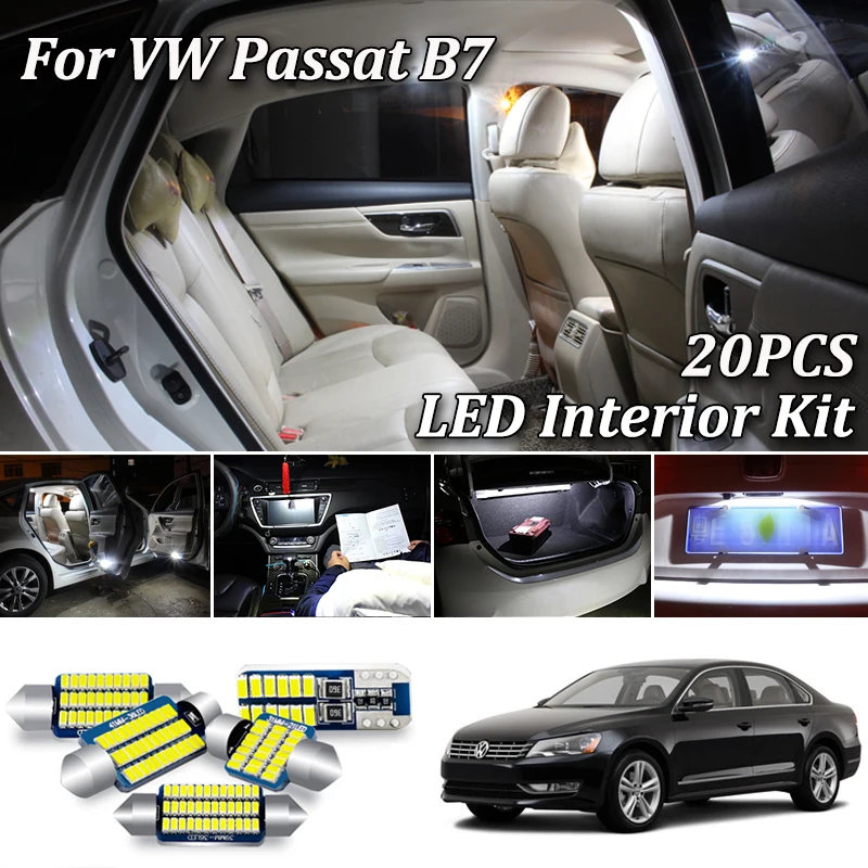 

Комплект белых светодиодных ламп Canbus для интерьера, 20 шт., для Volkswagen Passat B7 2011-2014, седан, передняя светодиодная подсветка