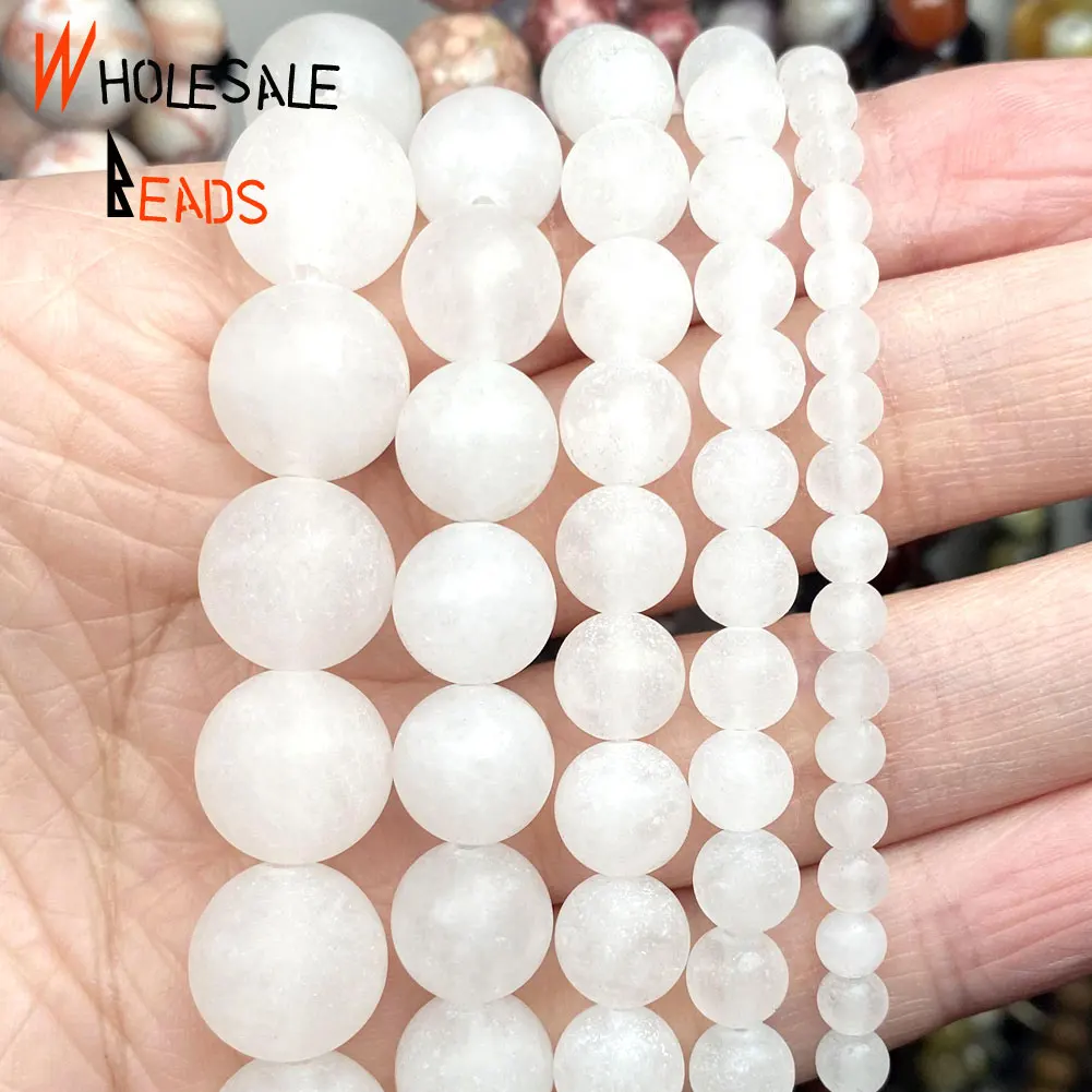 

4/6/8/10/12mm Natural Stone Dull Polish White Jades Round Loose Spacer Beads For Jewelry Making Diy Bracelet Accessories 15"